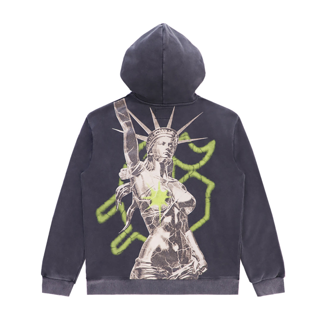 Sweat à capuche homme noir et beige style vintage délavé (imprimé artisanal) 5522