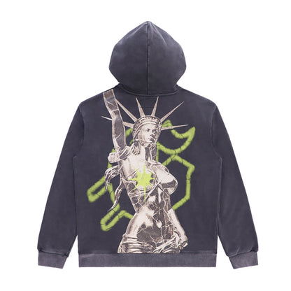 Sweat à capuche homme noir et beige style vintage délavé (imprimé artisanal) 5522