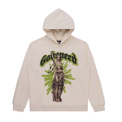 Sweat à capuche homme noir et beige style vintage délavé (imprimé artisanal) 5522
