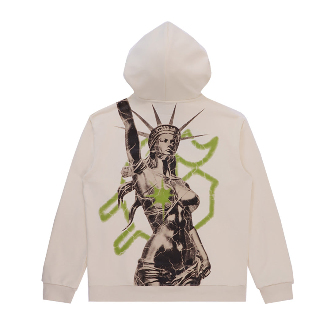 Sweat à capuche homme noir et beige style vintage délavé (imprimé artisanal) 5522