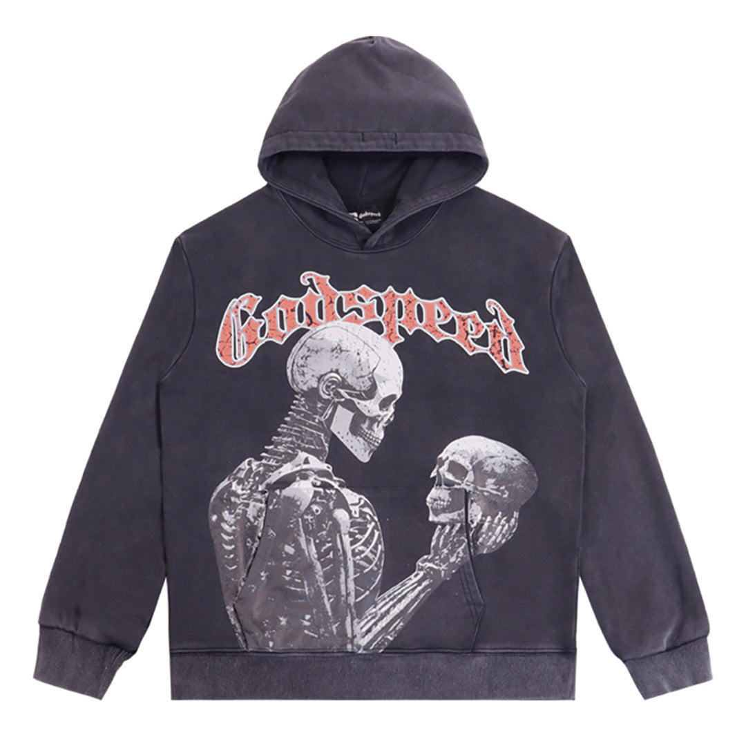Sweat à capuche homme beige et noir style vintage délavé (imprimé artisanal) 5523