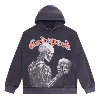 Sweat à capuche homme beige et noir style vintage délavé (imprimé artisanal) 5523