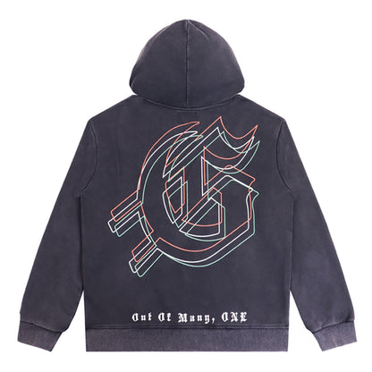 Sweat à capuche homme beige et noir style vintage délavé (imprimé artisanal) 5523