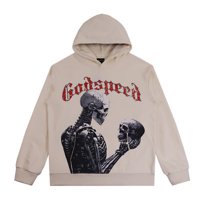 Sweat à capuche homme beige et noir style vintage délavé (imprimé artisanal) 5523