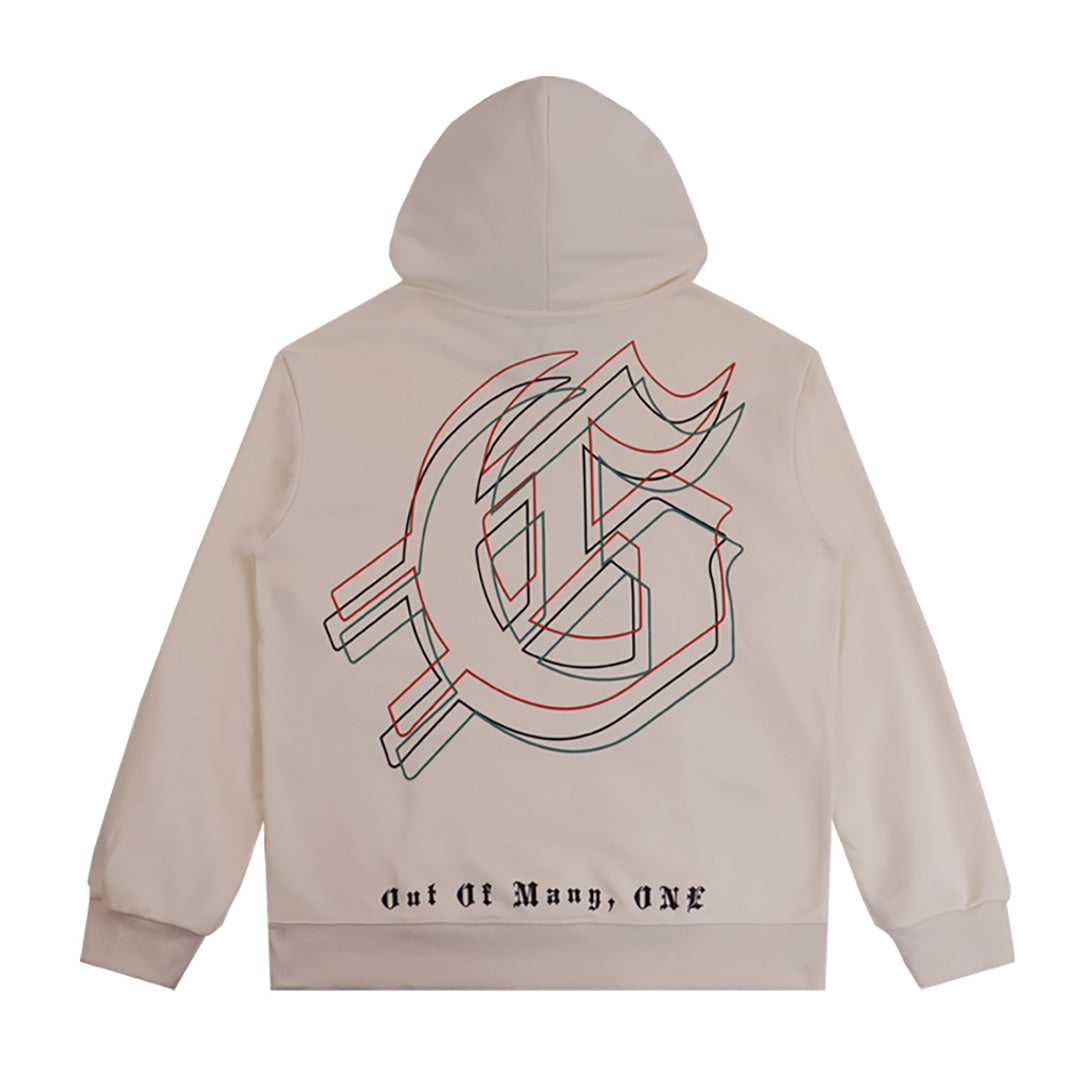 Sweat à capuche homme beige et noir style vintage délavé (imprimé artisanal) 5523