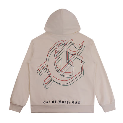 Sweat à capuche homme beige et noir style vintage délavé (imprimé artisanal) 5523