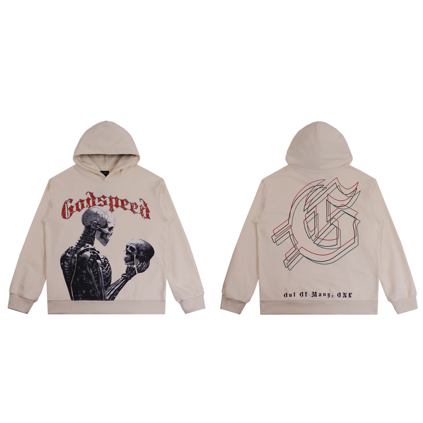 Sweat à capuche homme beige et noir style vintage délavé (imprimé artisanal) 5523