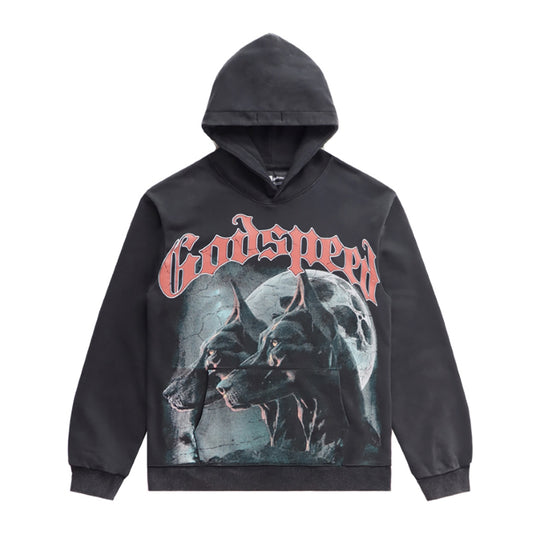 Black & Red Street Vintage Washed Hoodie (Crafted Print) 5525