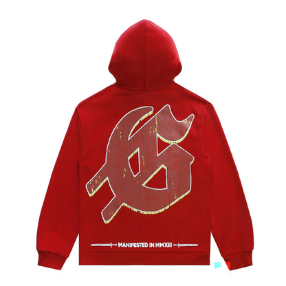 Sweat à capuche homme noir et rouge style vintage délavé (impression artisanale) 5525