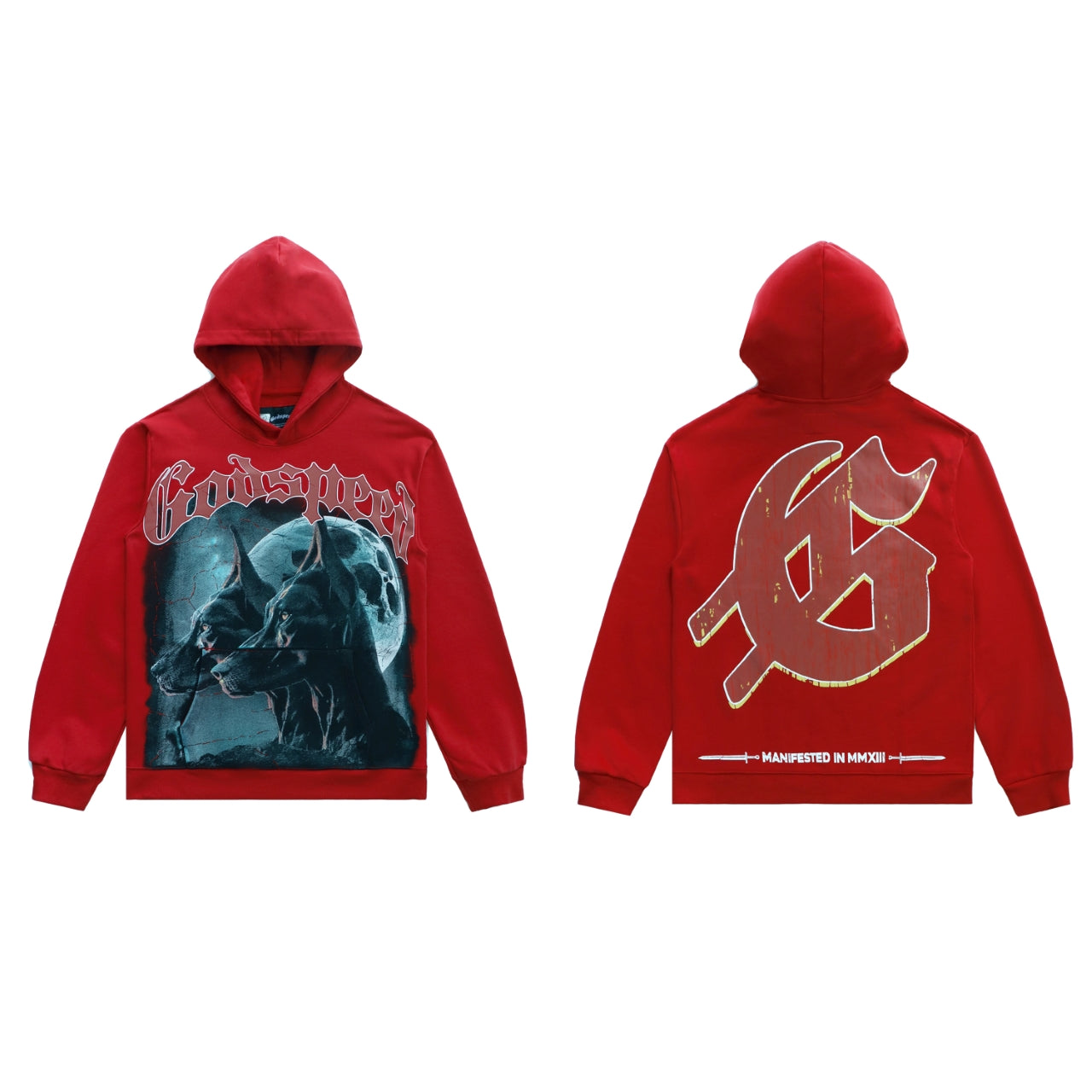 Sweat à capuche homme noir et rouge style vintage délavé (impression artisanale) 5525