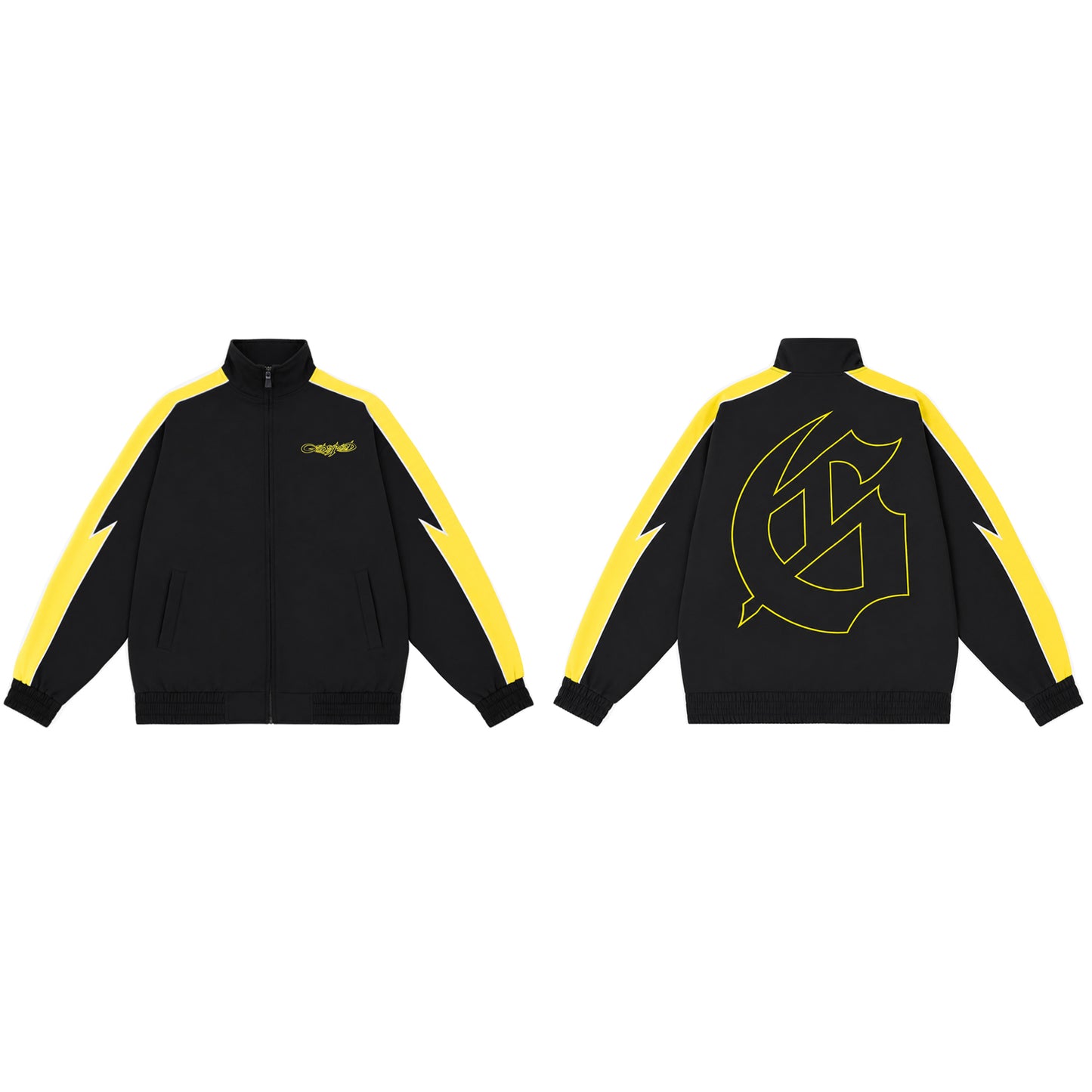 Color Block Lightning Stripe Gothic Print Tracksuit Set Zip-Up Jacket & Pants Streetwear Two-Piece Set 6071 8282