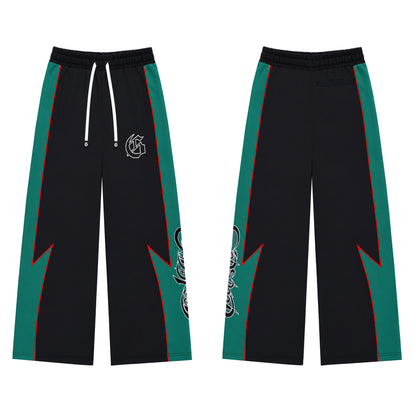 Color Block Lightning Stripe Gothic Print Tracksuit Set Zip-Up Jacket & Pants Streetwear Two-Piece Set 6071 8282