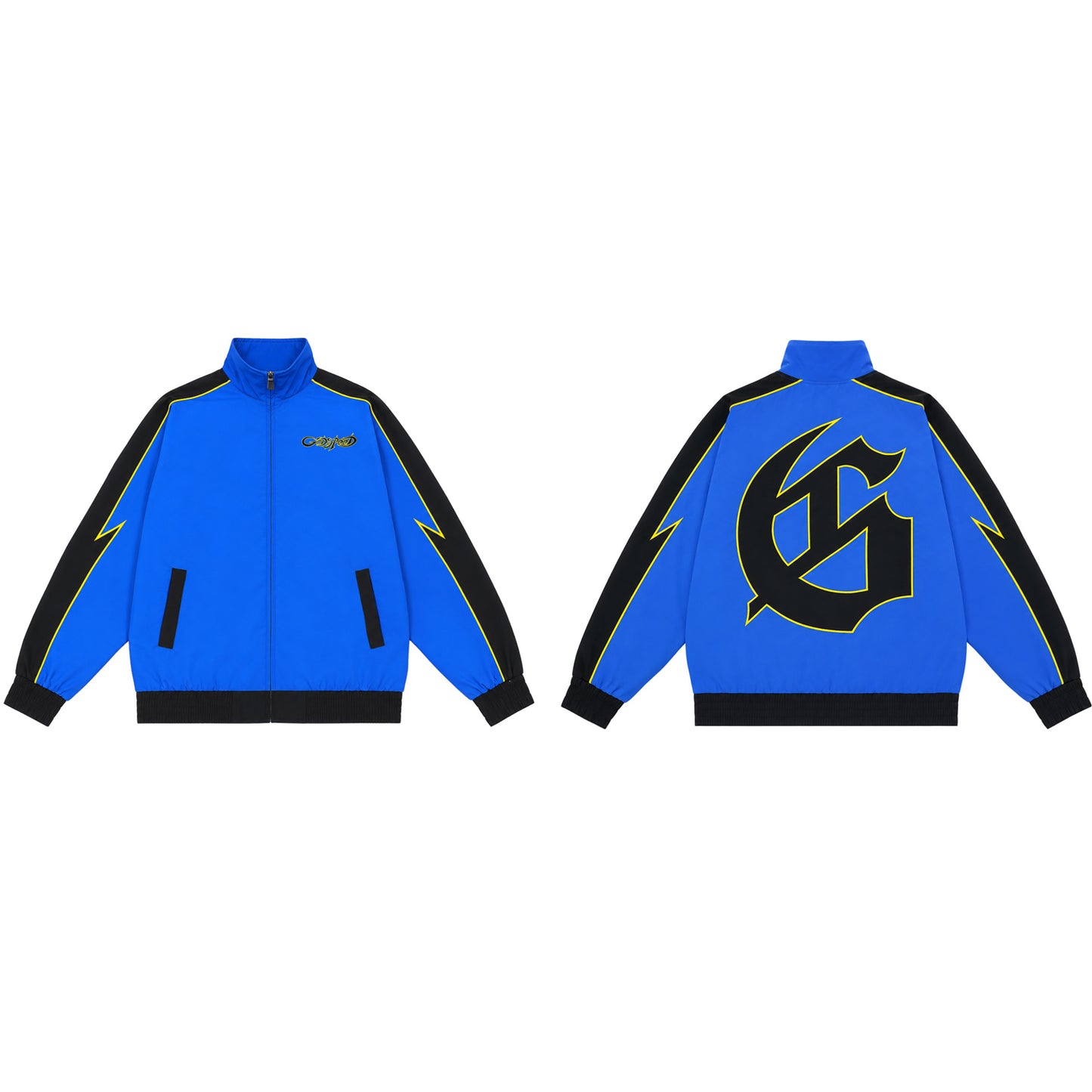 Color Block Lightning Stripe Gothic Print Tracksuit Set Zip-Up Jacket & Pants Streetwear Two-Piece Set 6071 8282