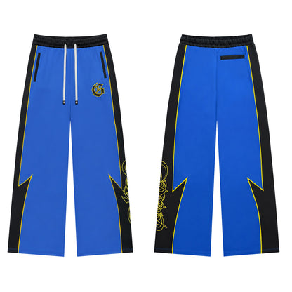 Color Block Lightning Stripe Gothic Print Tracksuit Set Zip-Up Jacket & Pants Streetwear Two-Piece Set 6071 8282