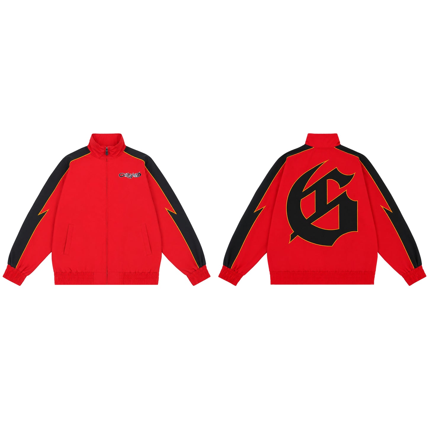 Color Block Lightning Stripe Gothic Print Tracksuit Set Zip-Up Jacket & Pants Streetwear Two-Piece Set 6071 8282
