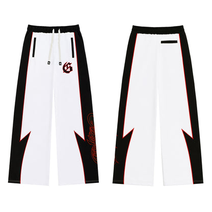 Color Block Lightning Stripe Gothic Print Tracksuit Set Zip-Up Jacket & Pants Streetwear Two-Piece Set 6071 8282