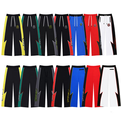Color Block Lightning Stripe Gothic Print Tracksuit Set Zip-Up Jacket & Pants Streetwear Two-Piece Set 6071 8282