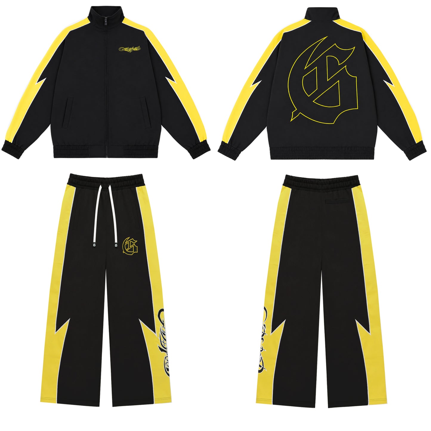 Color Block Lightning Stripe Gothic Print Tracksuit Set Zip-Up Jacket & Pants Streetwear Two-Piece Set 6071 8282