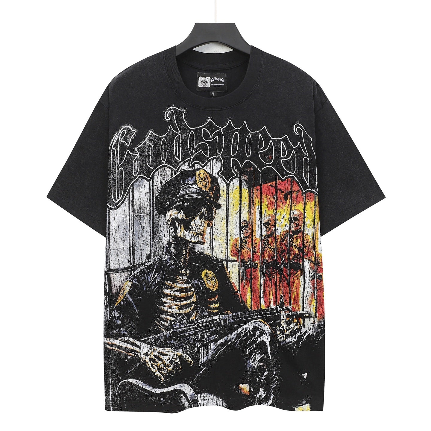 Men’s Black Rock Street Vintage Washed T-Shirt (Crafted Print) 6125