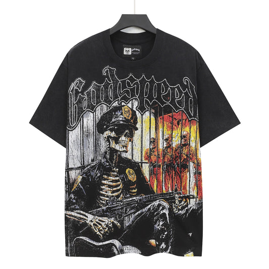 Men’s Black Rock Street Vintage Washed T-Shirt (Crafted Print) 6125