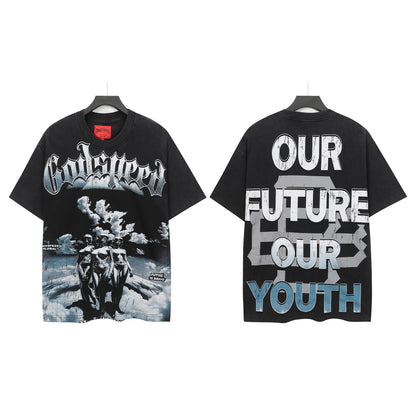 Men’s Black Rock Street Vintage Washed T-Shirt (Crafted Print) 6302