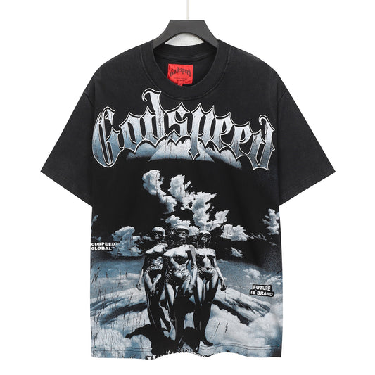 Men’s Black Rock Street Vintage Washed T-Shirt (Crafted Print) 6302