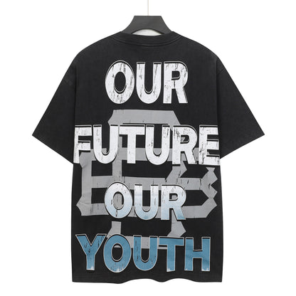 Men’s Black Rock Street Vintage Washed T-Shirt (Crafted Print) 6302