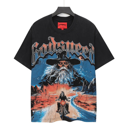 Men’s Black Rock Street Vintage Washed T-Shirt (Crafted Print) 6303