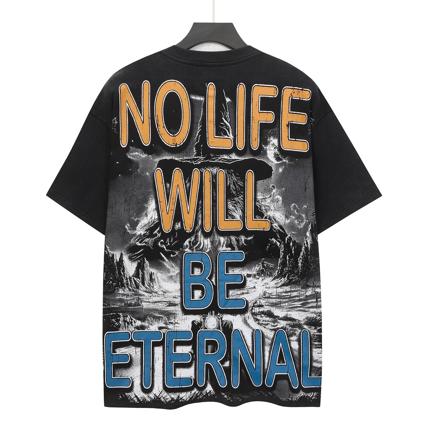 Men’s Black Rock Street Vintage Washed T-Shirt (Crafted Print) 6303