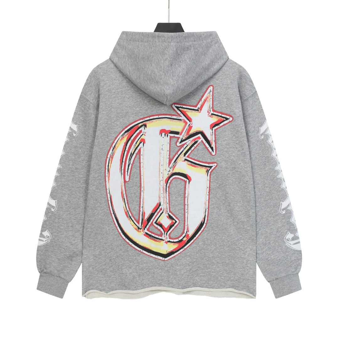 Black & Coffee & Grey Street Vintage Washed Hoodie (Crafted Print) 6853