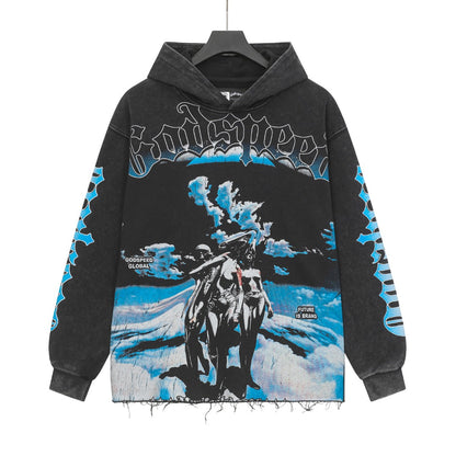 Black & Coffee & Grey Street Vintage Washed Hoodie (Crafted Print) 6853