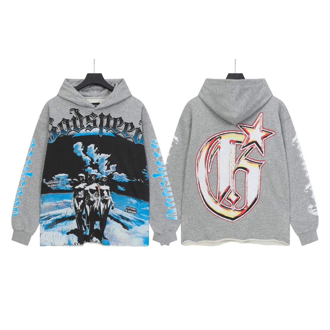 Black & Coffee & Grey Street Vintage Washed Hoodie (Crafted Print) 6853