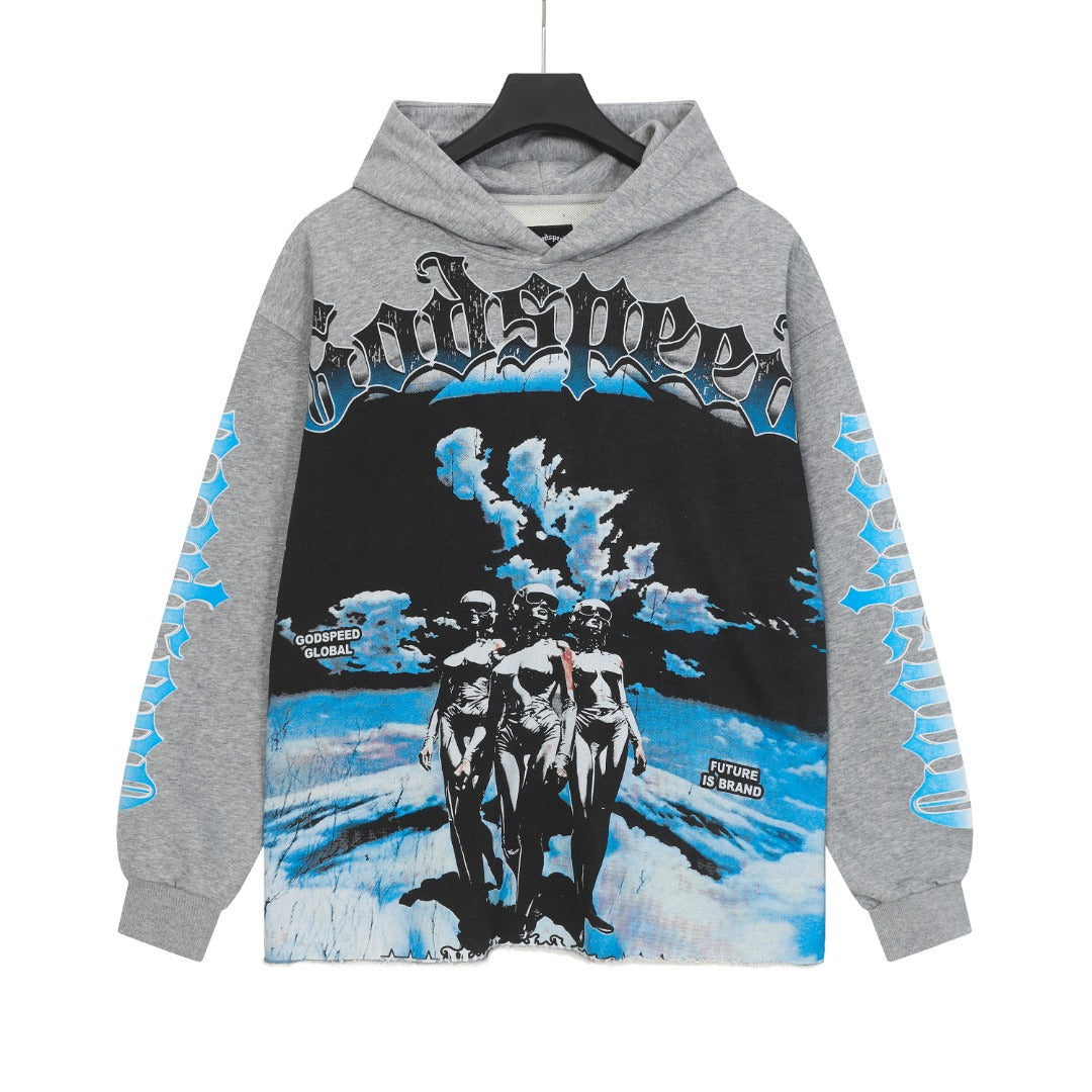Black & Coffee & Grey Street Vintage Washed Hoodie (Crafted Print) 6853