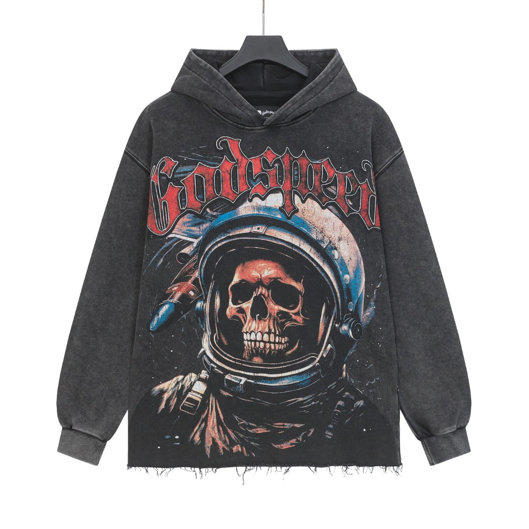Black & Beige Street Vintage Washed Hoodie (Crafted Print) 6856