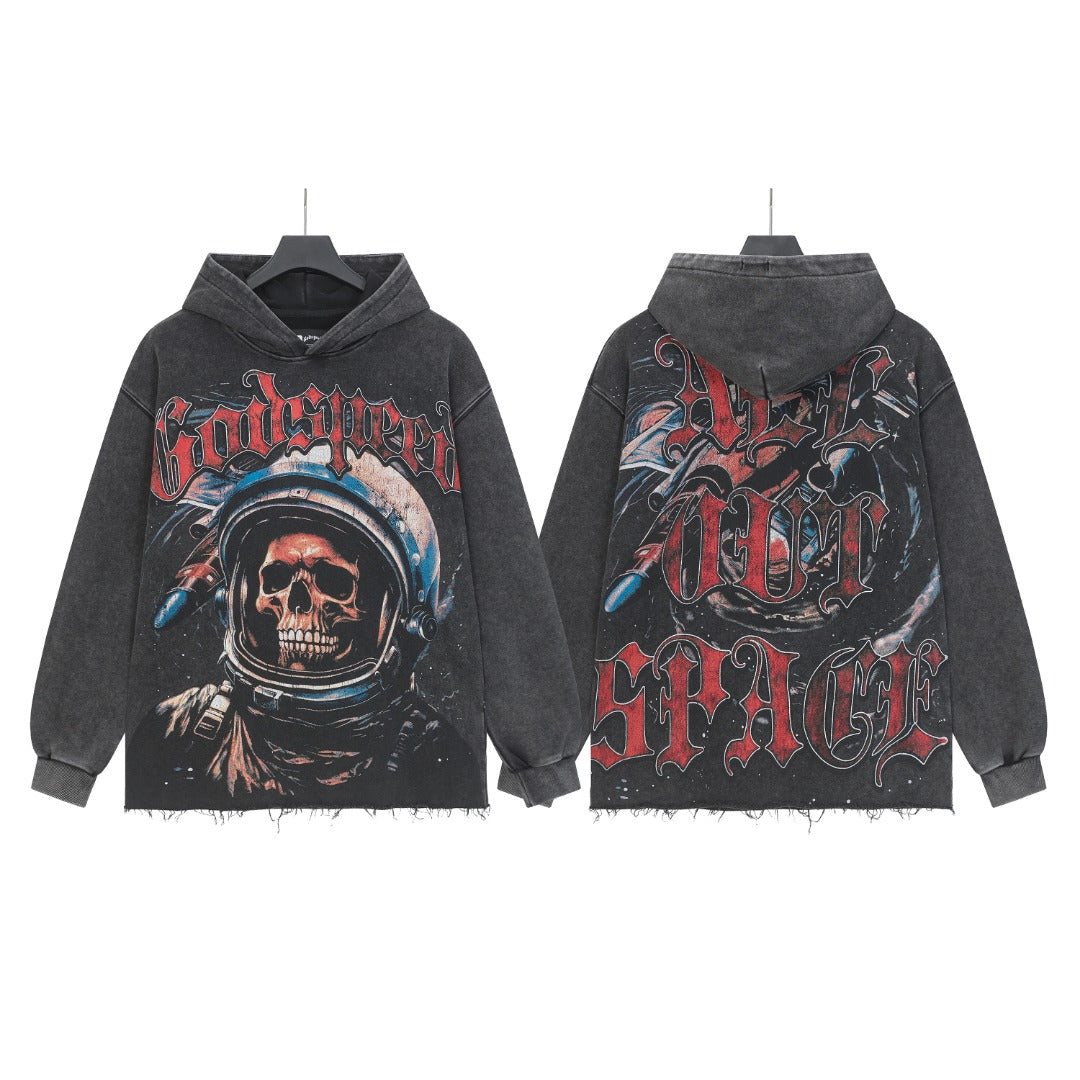 Black & Beige Street Vintage Washed Hoodie (Crafted Print) 6856