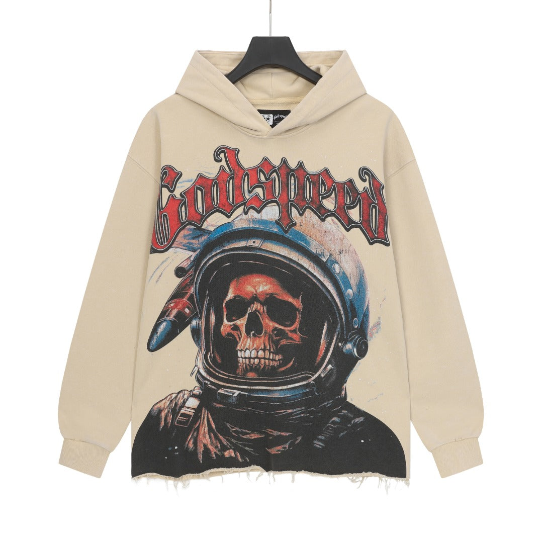 Black & Beige Street Vintage Washed Hoodie (Crafted Print) 6856