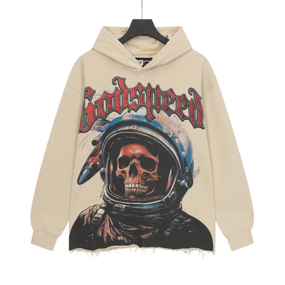Black & Beige Street Vintage Washed Hoodie (Crafted Print) 6856
