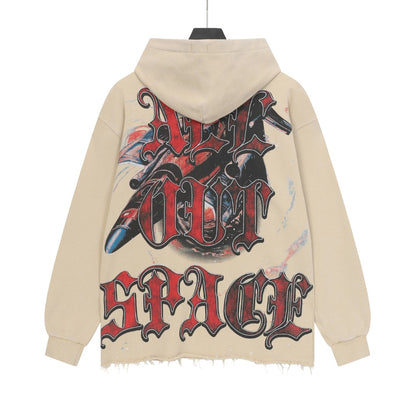 Black & Beige Street Vintage Washed Hoodie (Crafted Print) 6856