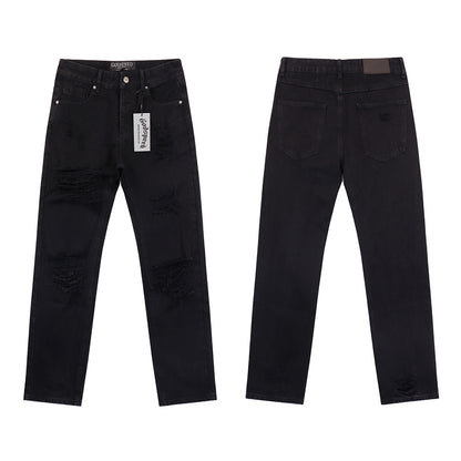 Blue & Grey & Black Loose Fit Denim Pants Streetwear Vintage Style Jeans 8209