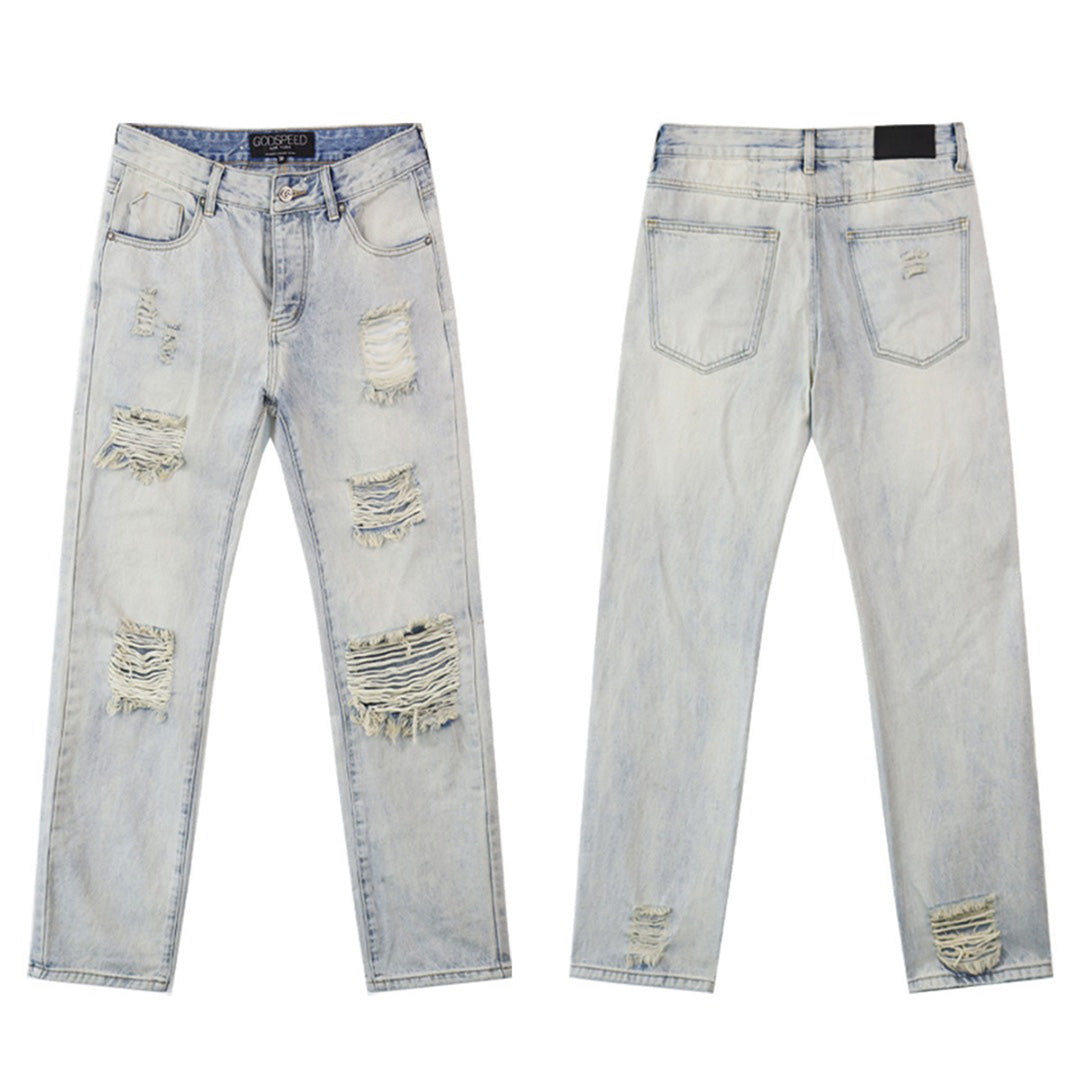 Blue & Grey & Black Loose Fit Denim Pants Streetwear Vintage Style Jeans 8209