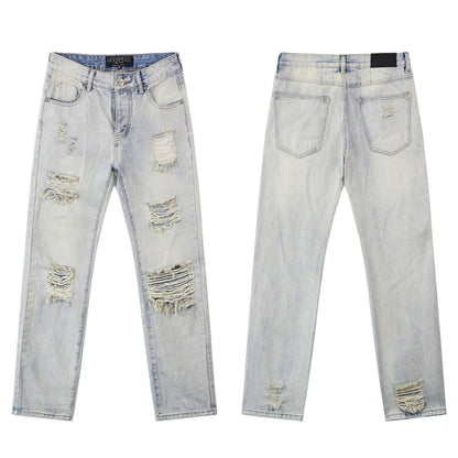 Blue & Grey & Black Loose Fit Denim Pants Streetwear Vintage Style Jeans 8209