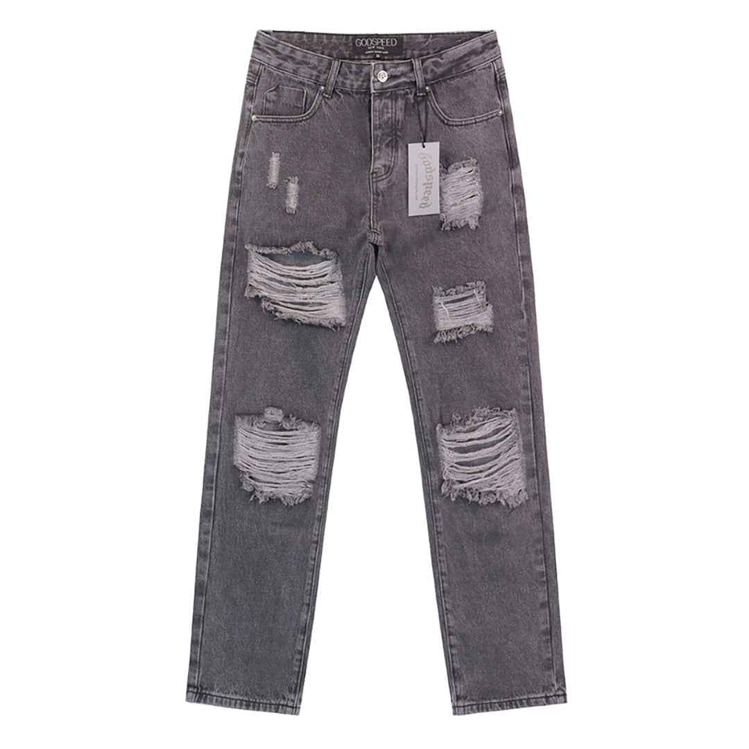Blue & Grey & Black Loose Fit Denim Pants Streetwear Vintage Style Jeans 8209