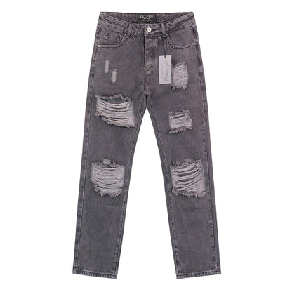 Blue & Grey & Black Loose Fit Denim Pants Streetwear Vintage Style Jeans 8209
