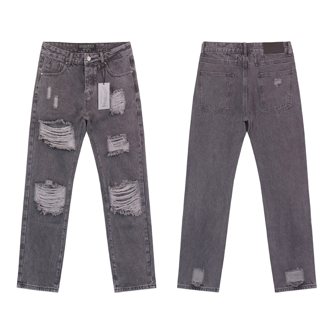 Blue & Grey & Black Loose Fit Denim Pants Streetwear Vintage Style Jeans 8209