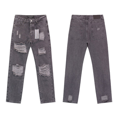 Blue & Grey & Black Loose Fit Denim Pants Streetwear Vintage Style Jeans 8209