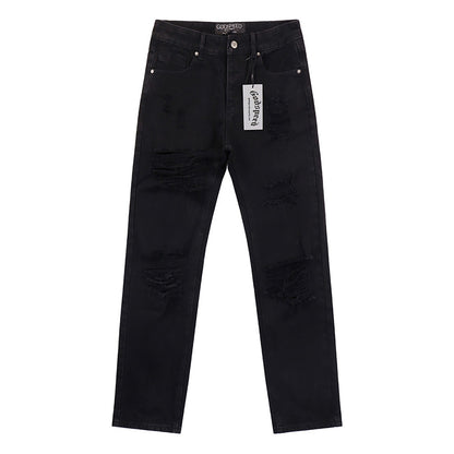 Blue & Grey & Black Loose Fit Denim Pants Streetwear Vintage Style Jeans 8209