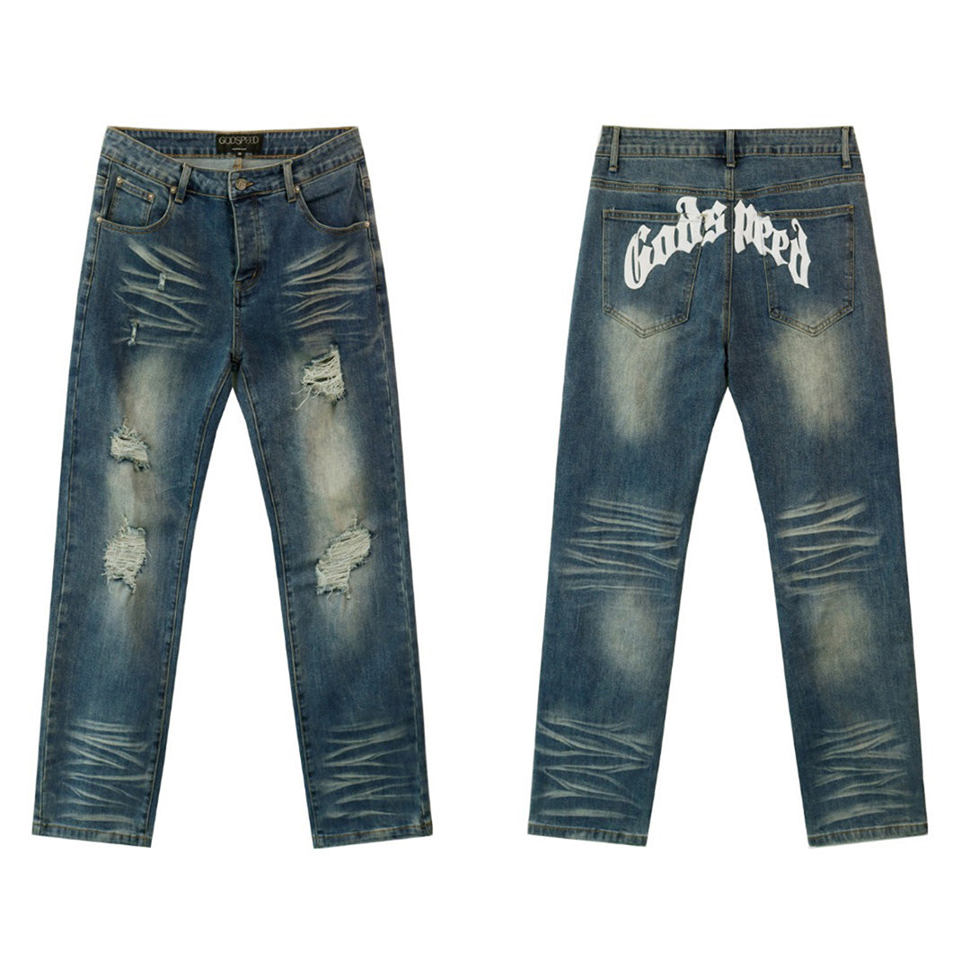 Black & Grey & Blue Loose Fit Denim Pants Streetwear Vintage Style Jeans 8211