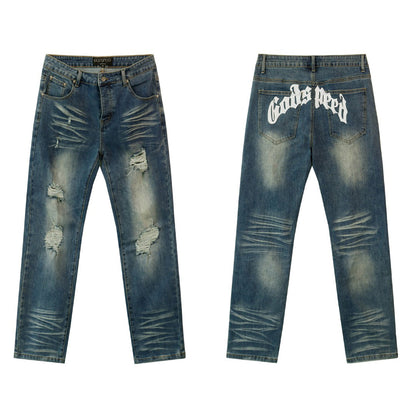Black & Grey & Blue Loose Fit Denim Pants Streetwear Vintage Style Jeans 8211