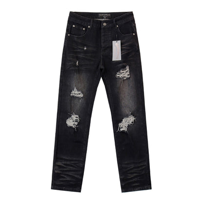 Black & Grey & Blue Loose Fit Denim Pants Streetwear Vintage Style Jeans 8211