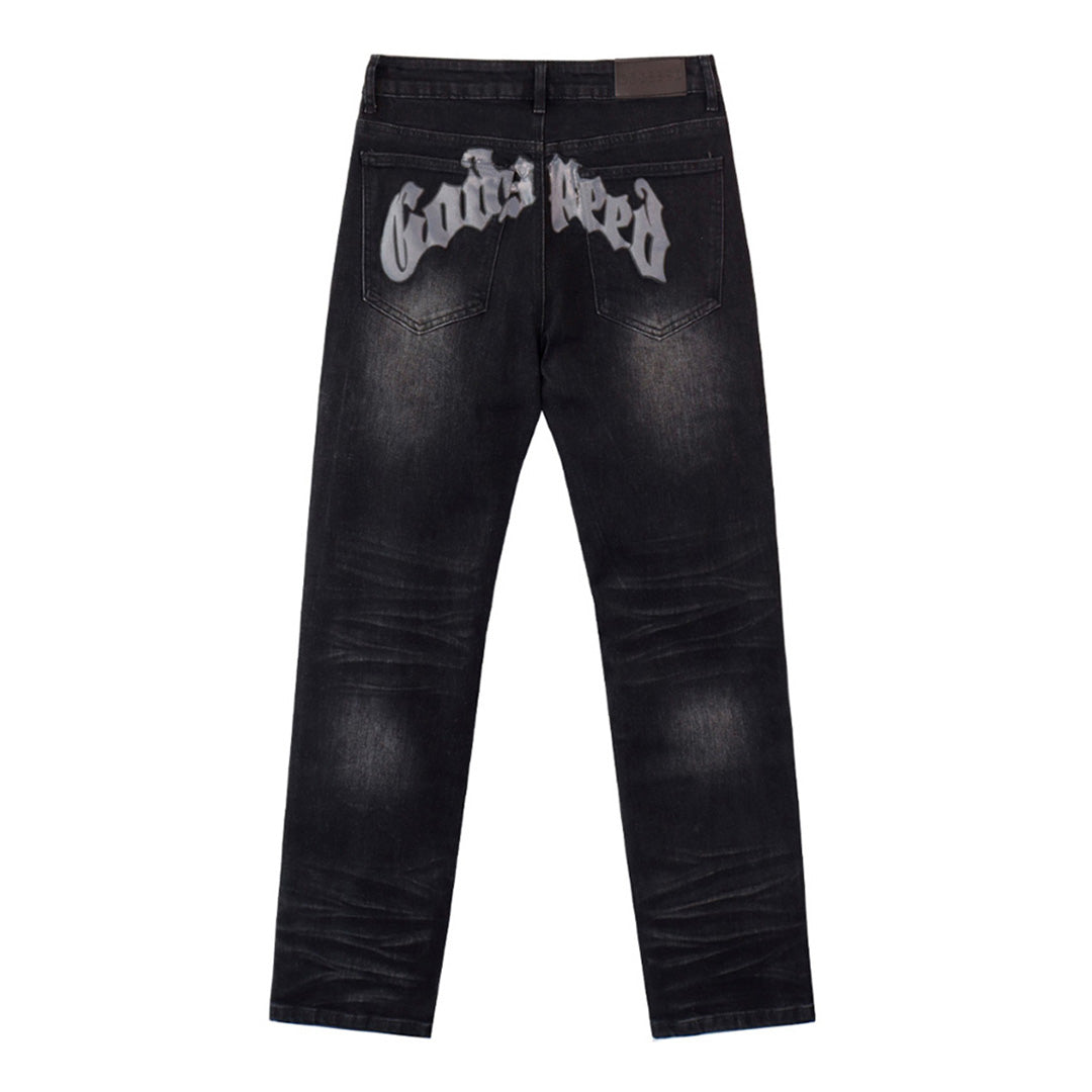 Black & Grey & Blue Loose Fit Denim Pants Streetwear Vintage Style Jeans 8211
